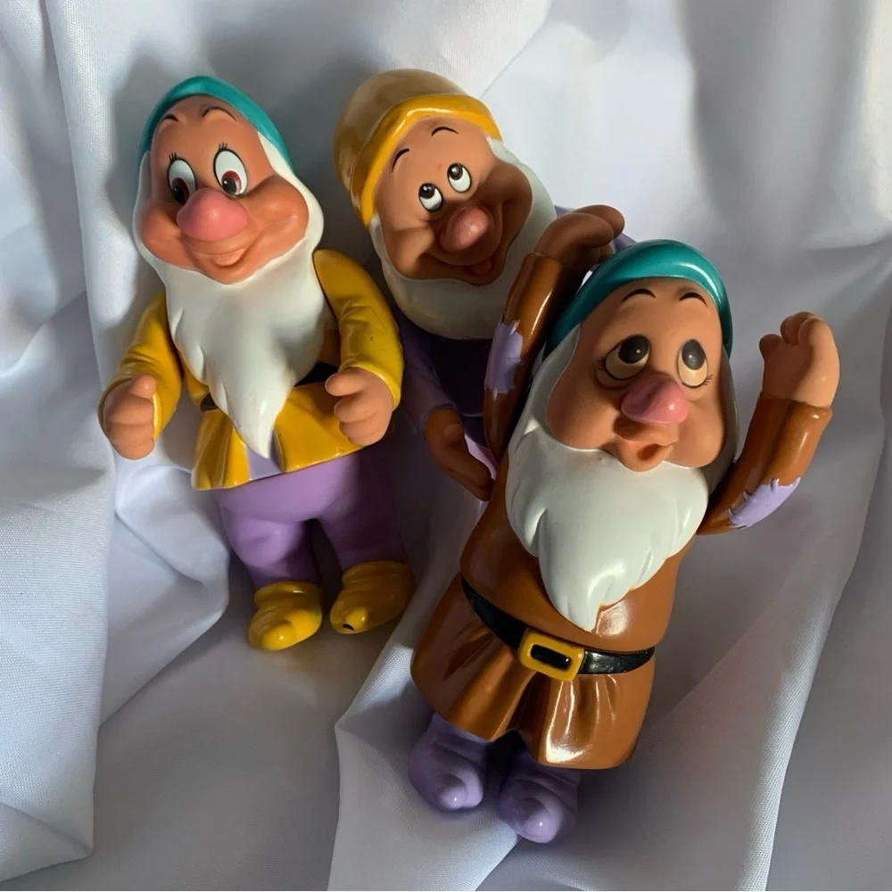 Set of 3 Colorful Dwarf Figurines From Snow White Sneezy Sleepy Happy